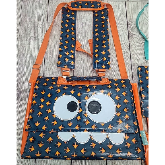 Les Skewies Convertible Backpack Set of 3 Blue Orange Silly Face Belgium - Picture 2 of 13